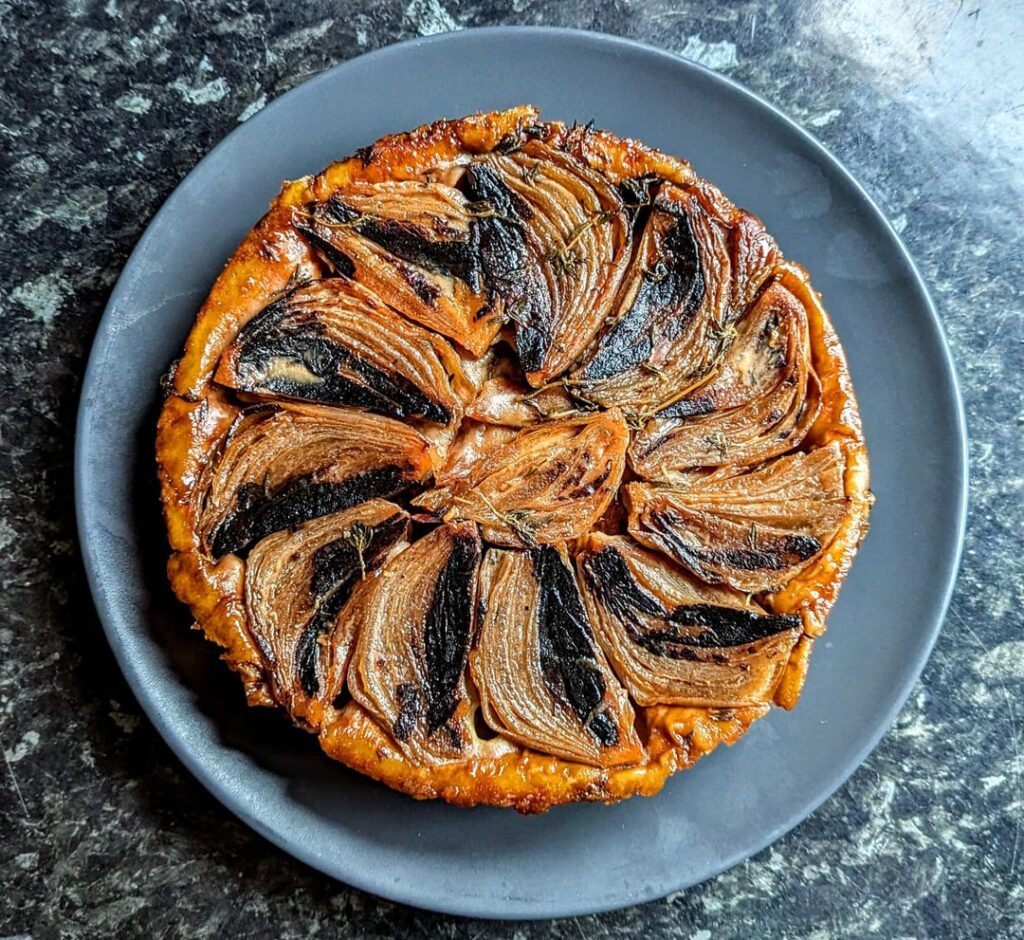 Roscoff onion tart with cheese & chive mascarpone