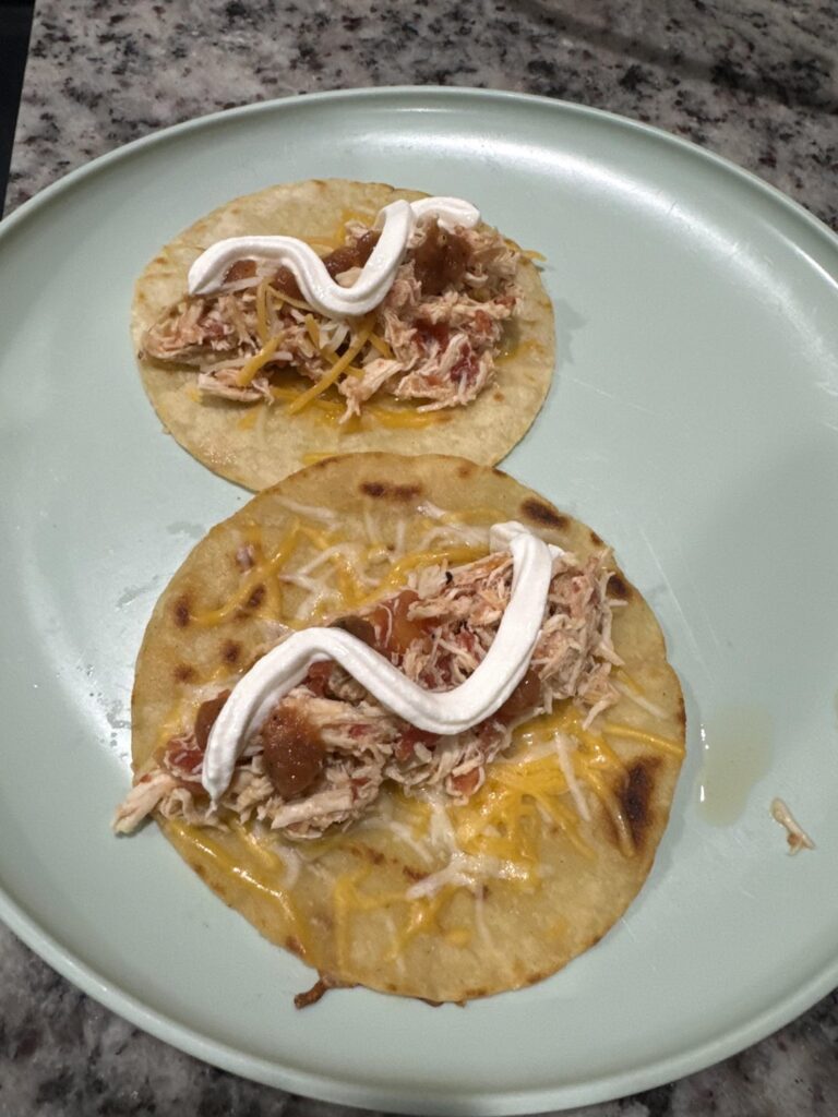 Pulled chicken taco testers