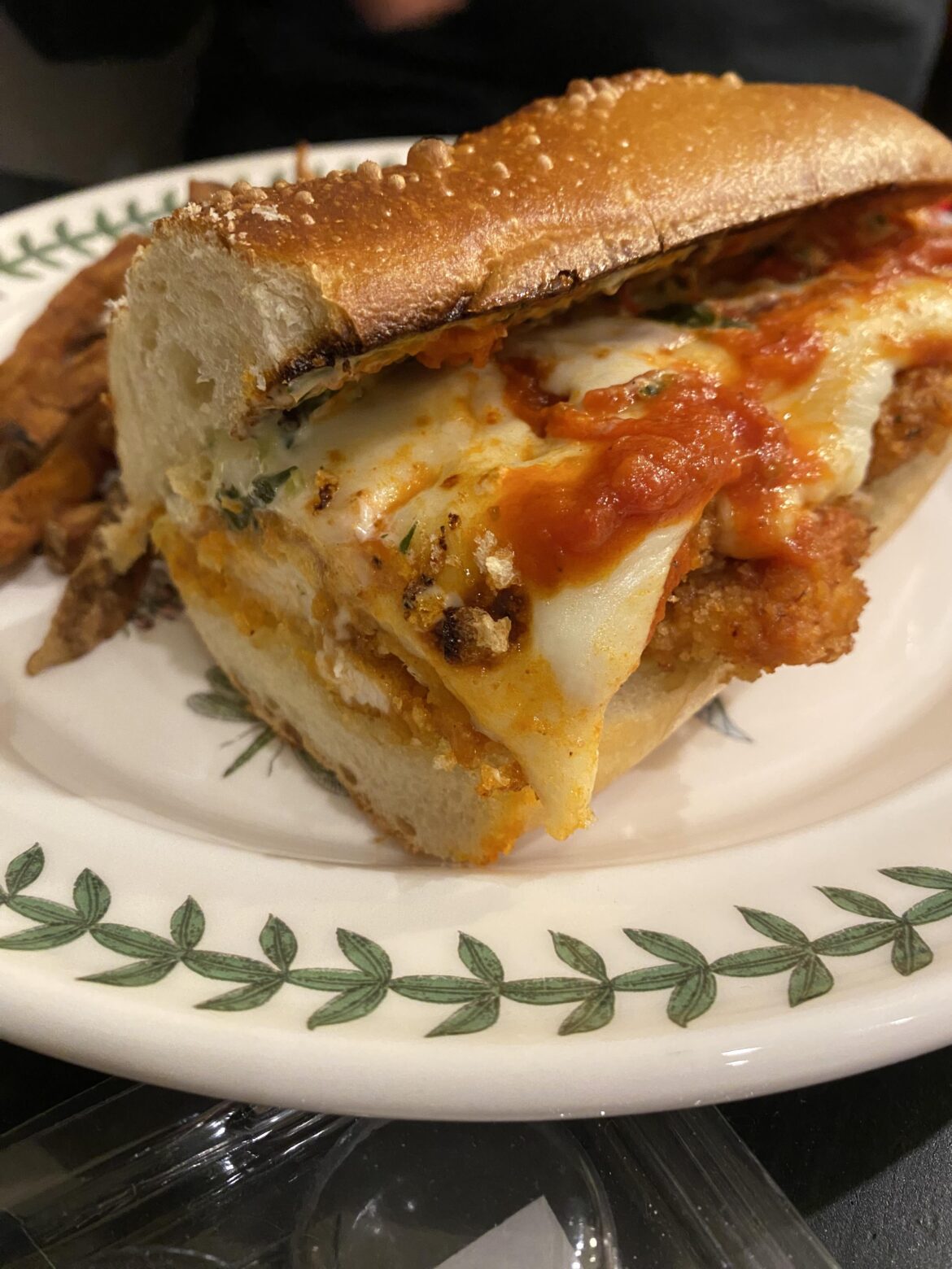 Chicken vodka parm on garlic bread with basil mayo