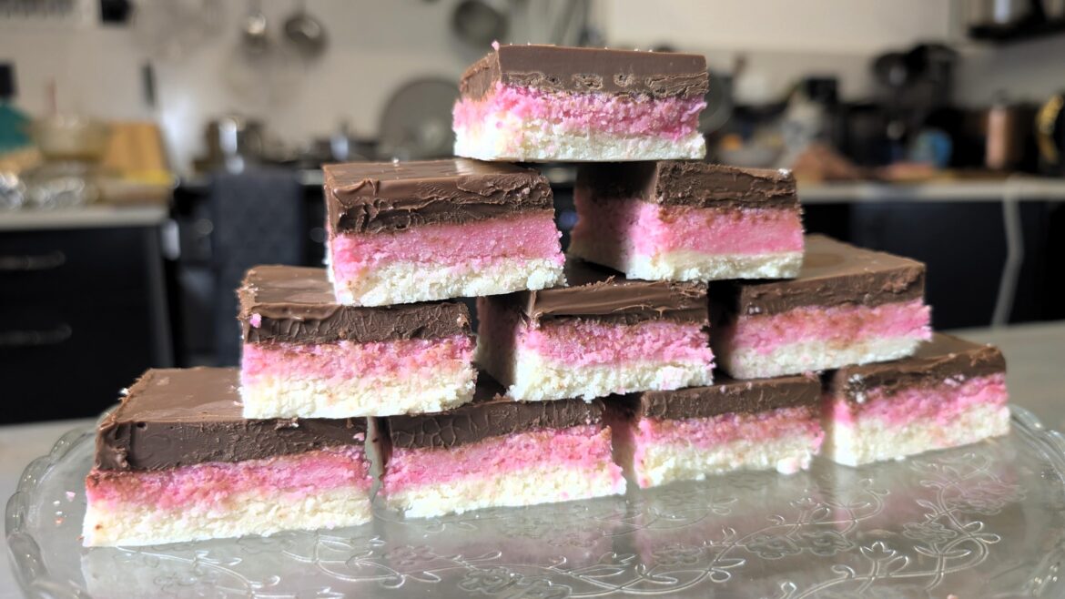 Homemade chocolate coconut ice.