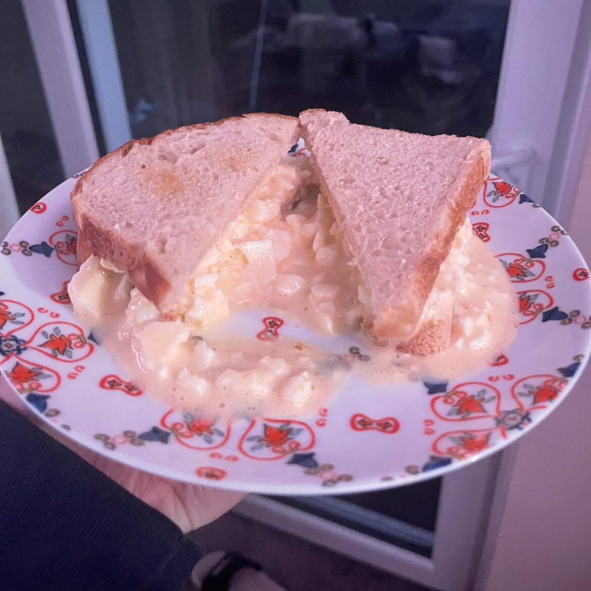 Egg mayo sandwich.  May have gone overboard with the lemon juice.