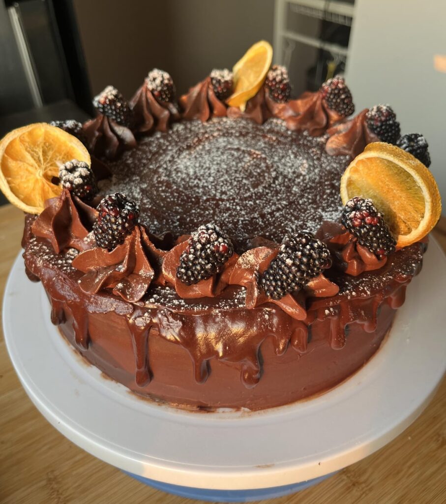 I made a blackberry chocolate cake for my husband’s birthday.