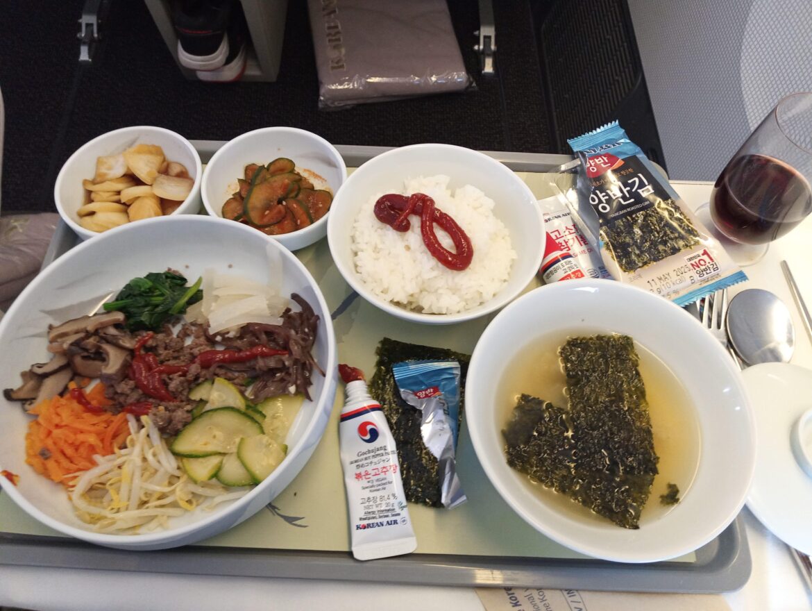 Korean air bibimbap in business class on my way to Seoul