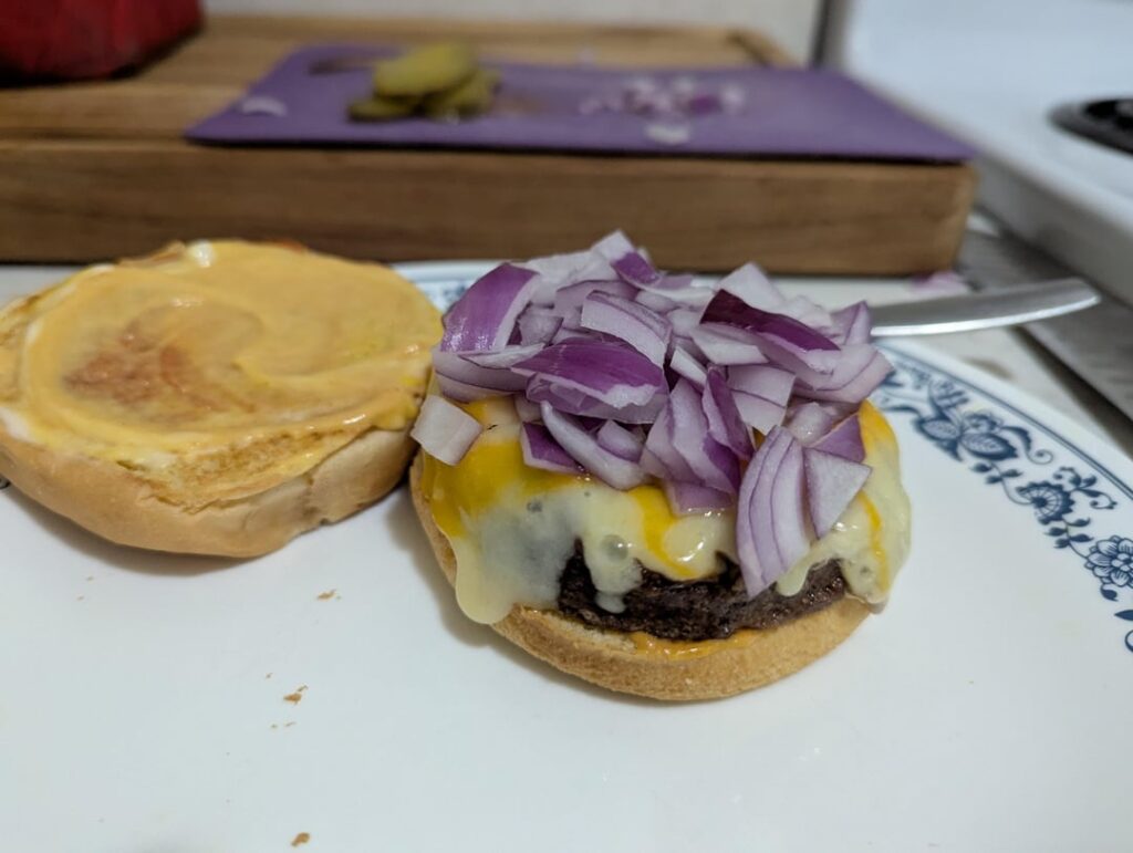 Tonight I fit more onion on a burger than I see on some pizzas here. Let's get serious!