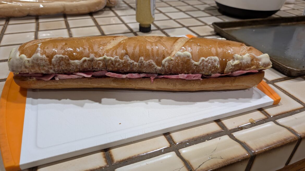 Homemade garlic bread ham and cheese