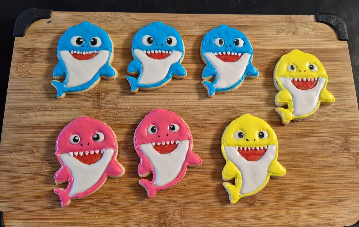 My attempt at baby shark cookies!