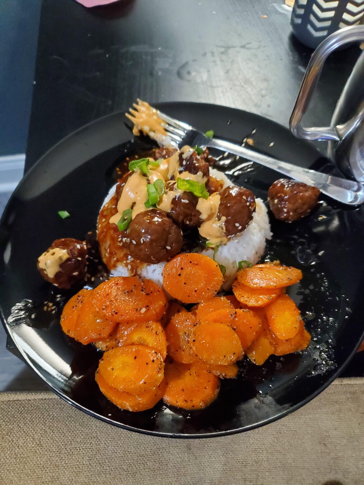 Meatballs with bulgogi sauce + roasted carrots