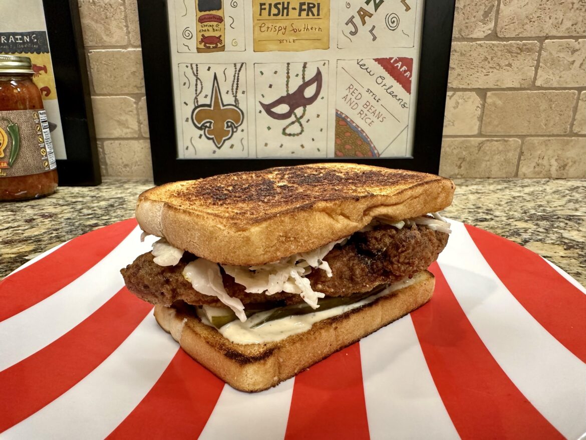 Chicken Fried Steak, Cole Slaw, Lemon Pepper Mayo, Jalapeño Pepper Jelly, and Dill Pickles