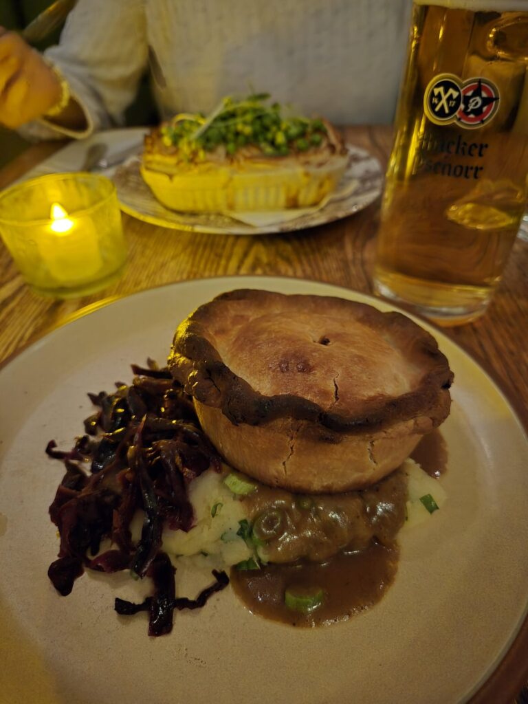 Beef & Onion Pie and Seafood Chowder Pie from Queen & Beaver Public House