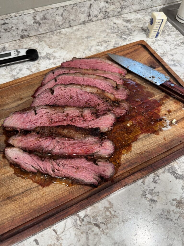 Whole pichana on Traeger, super smoke at 225 until about 115.  Seared in a ripping hot cast iron to finish. Perfect New Year’s Day meal. Some “sides” for the wife.