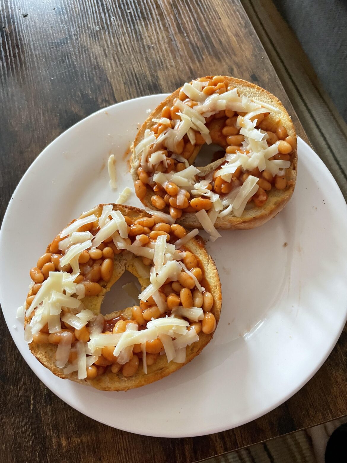 Beans on toast but instead of toast it's a bagel