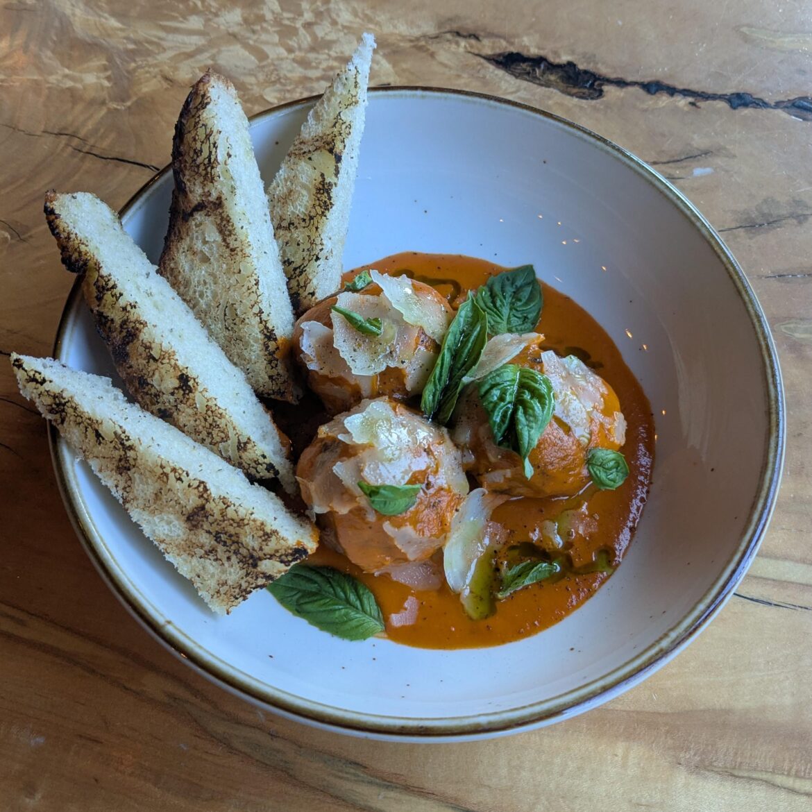 Pomodoro Alla Vodka, Grilled Focaccia, Spicy Smoked Meat-a-ball