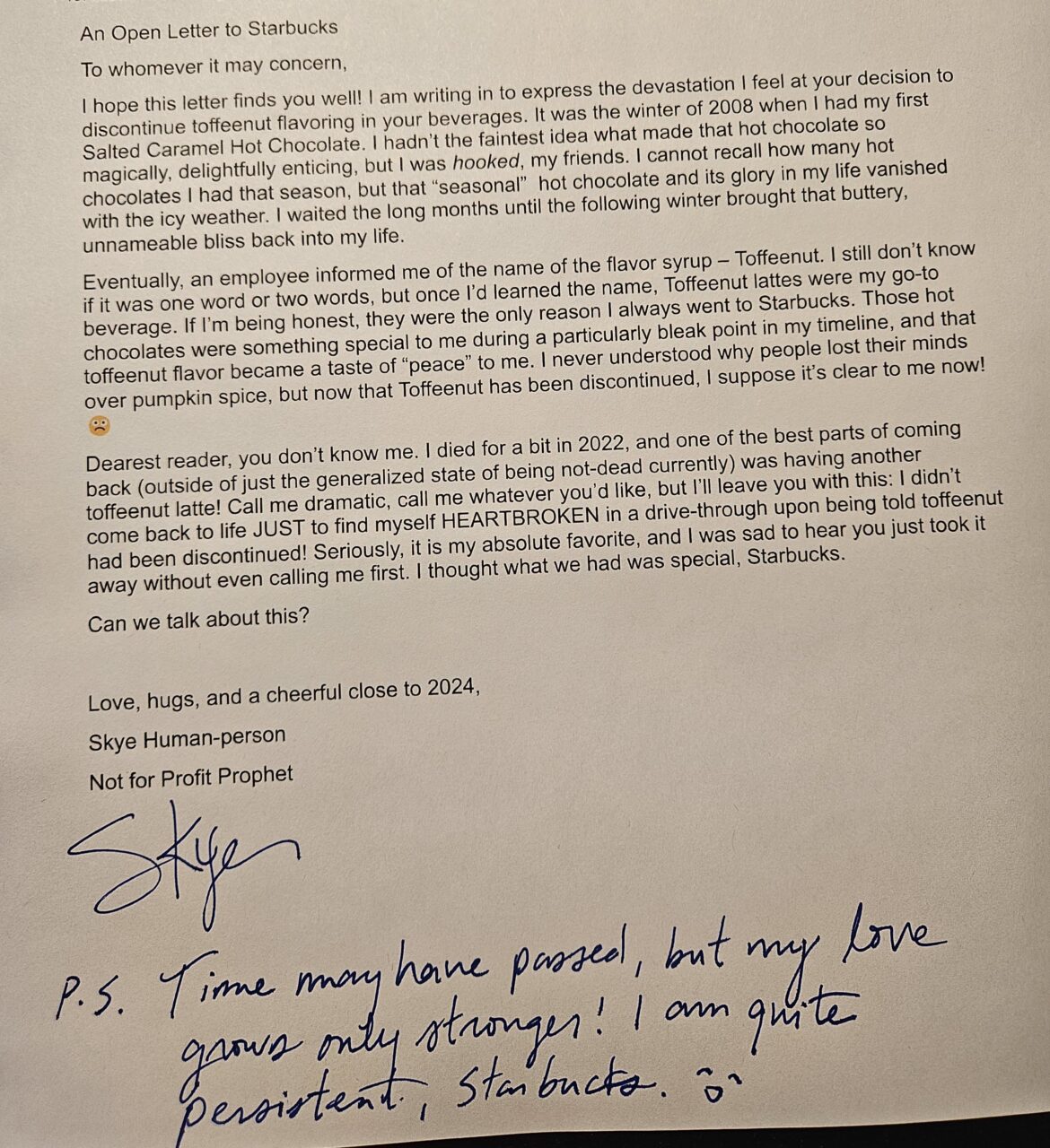 Open Letter to Starbucks