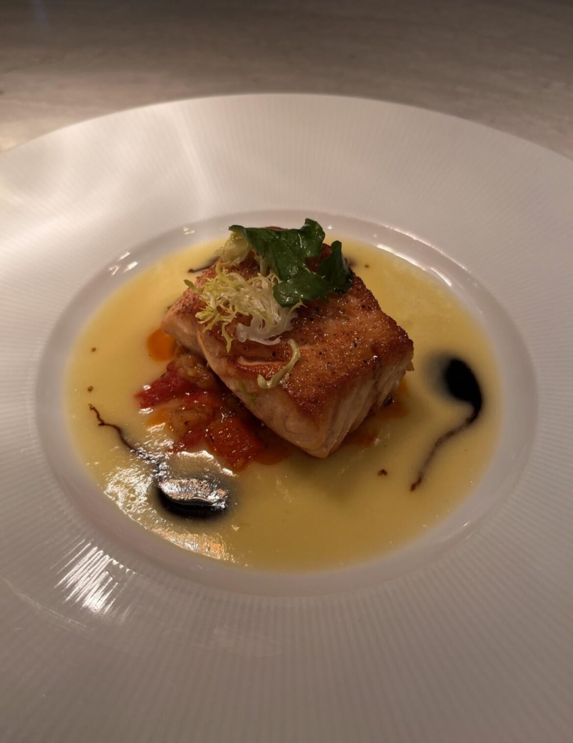 Salmon, ratatouille, beurre blanc