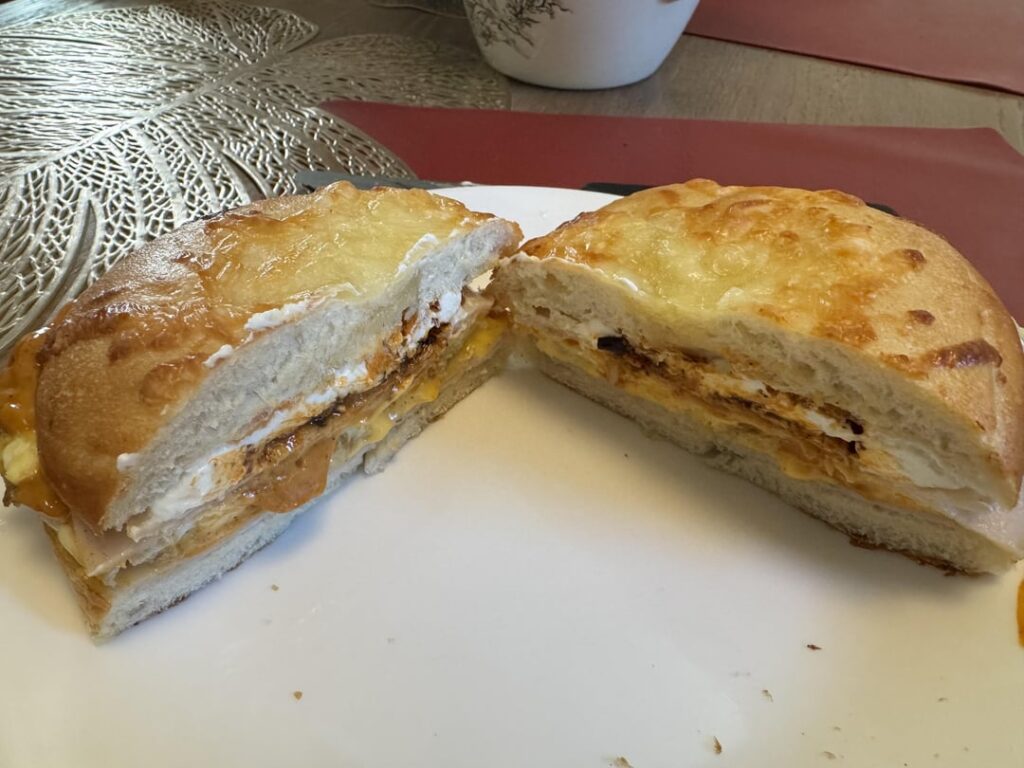 Turkey Egg Cheese on Asiago Bagel w/ Cream Cheese and Momofuku Chili Crunch