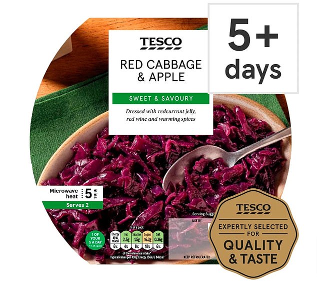 The product Tesco are now recalling forms part of its red cabbage offering - the 300g Red Cabbage & Apple packet