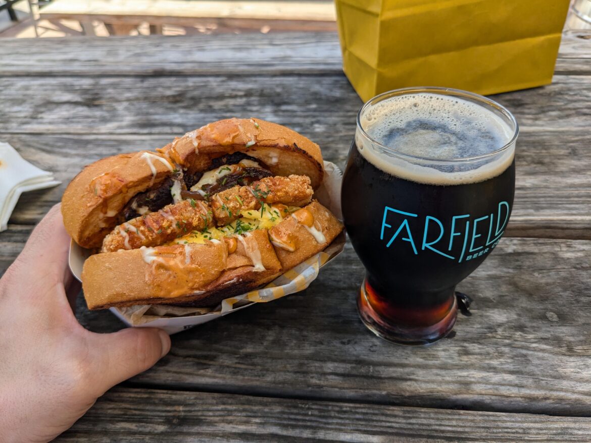 Lamb Breakfast Sandwich from Toast & Yolk and Schwarzbier from Far Field Brewery