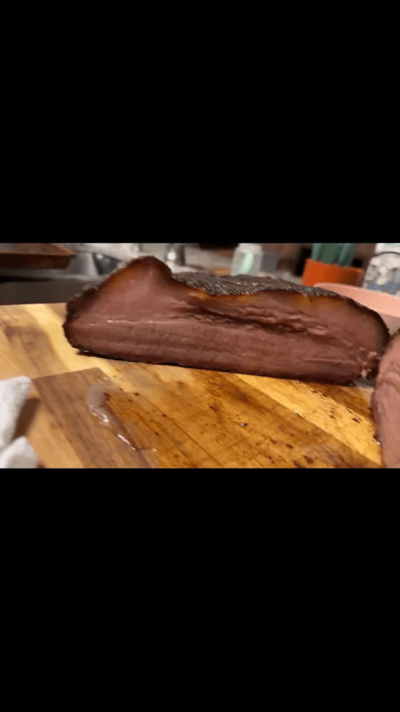 No trim, no wrap, 24 hr hot hold. Sliced into it and it soaked the counter in fat.