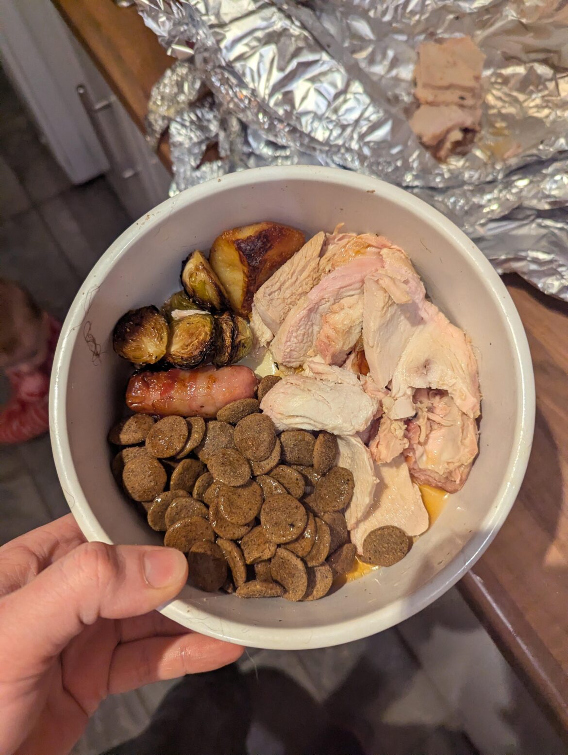 Does the dogs dinner count? His kibble was soaked in turkey/butter juices