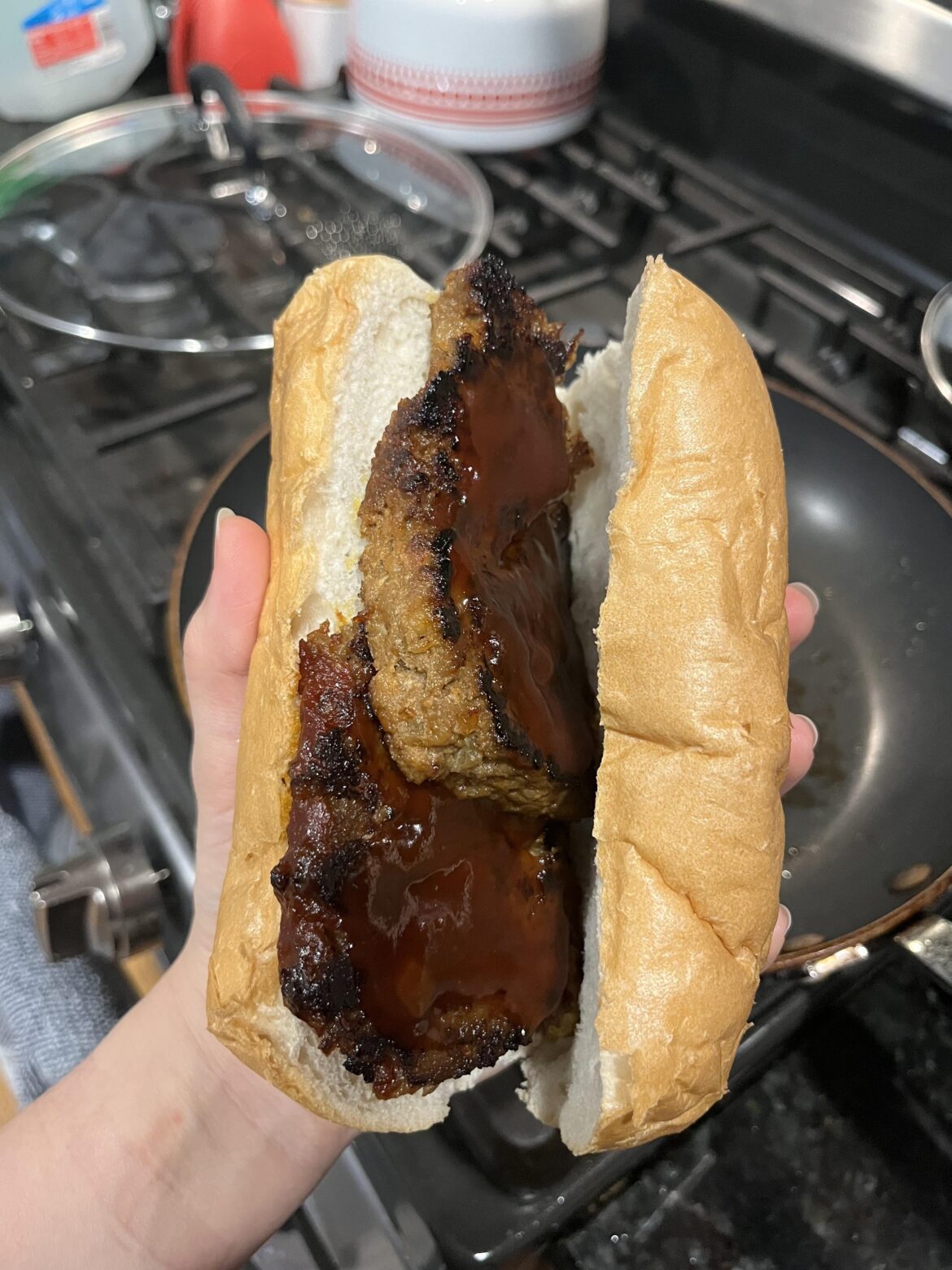 Leftover meatloaf on French roll