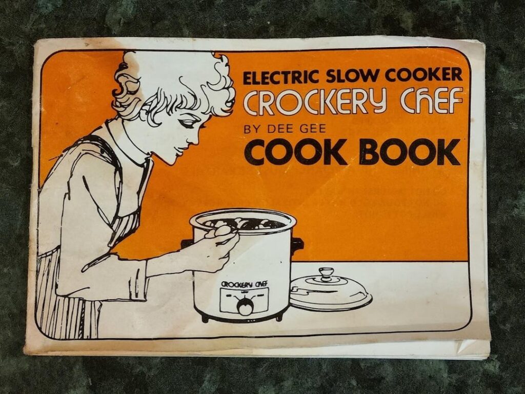 I received this in the bottom of a box of 2nd hand books yesterday. Not sure of the date, but I guess from a pretty early commercial slow cooker model. Thought it might interest people here.