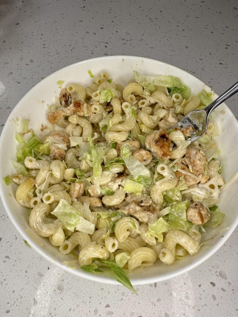 Lemony chicken Caesar pasta salad