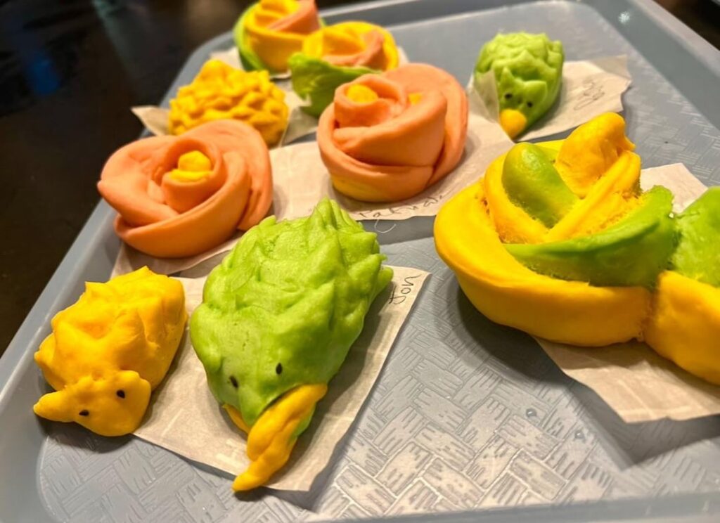 My husband and I attempted making colorful steamed Asian buns