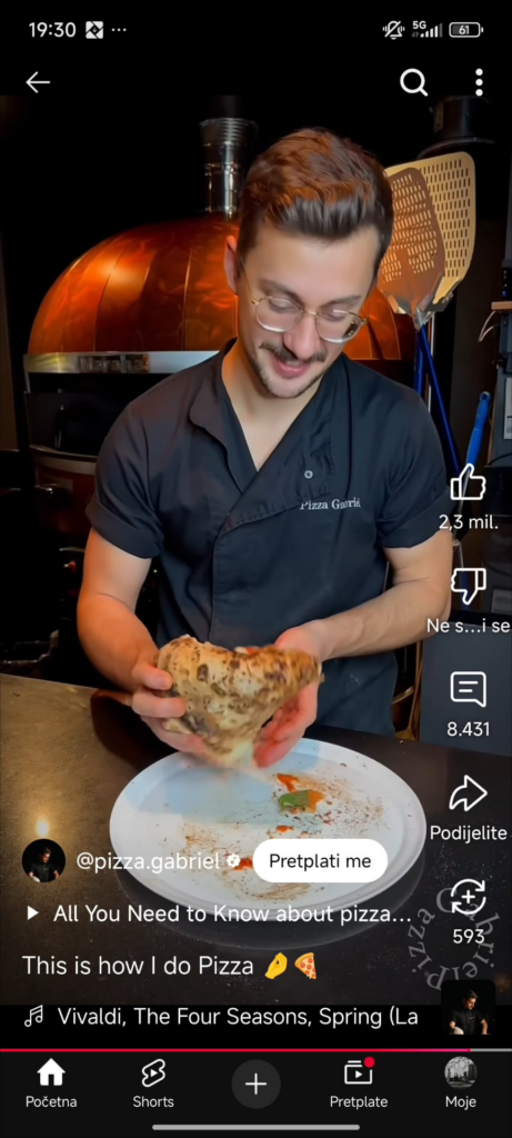 Burnt semolina on the bottom of the pizza.