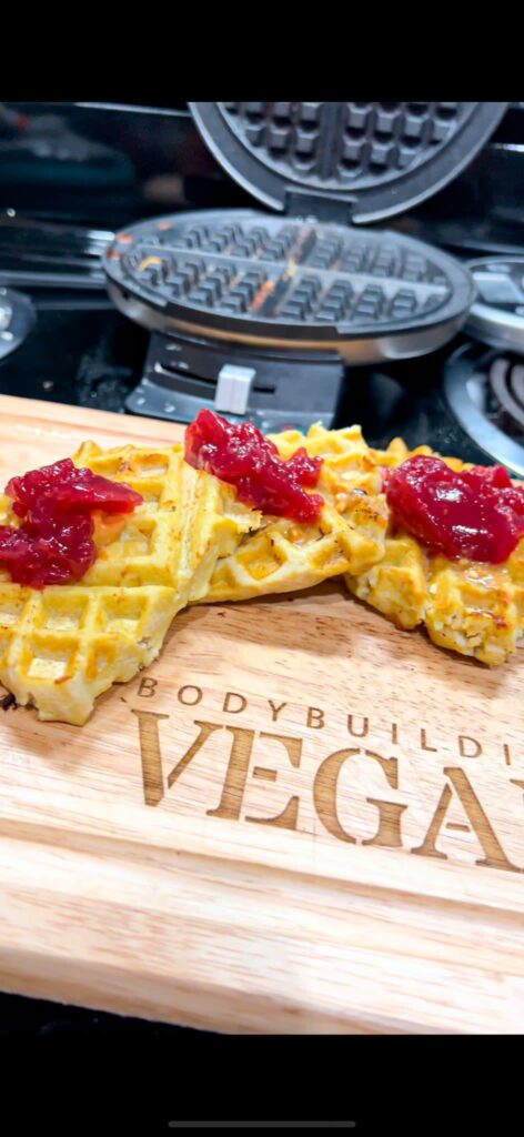 High protein waffles with a twist - Soy Free, Gluten Free (471 calories), 70g protein