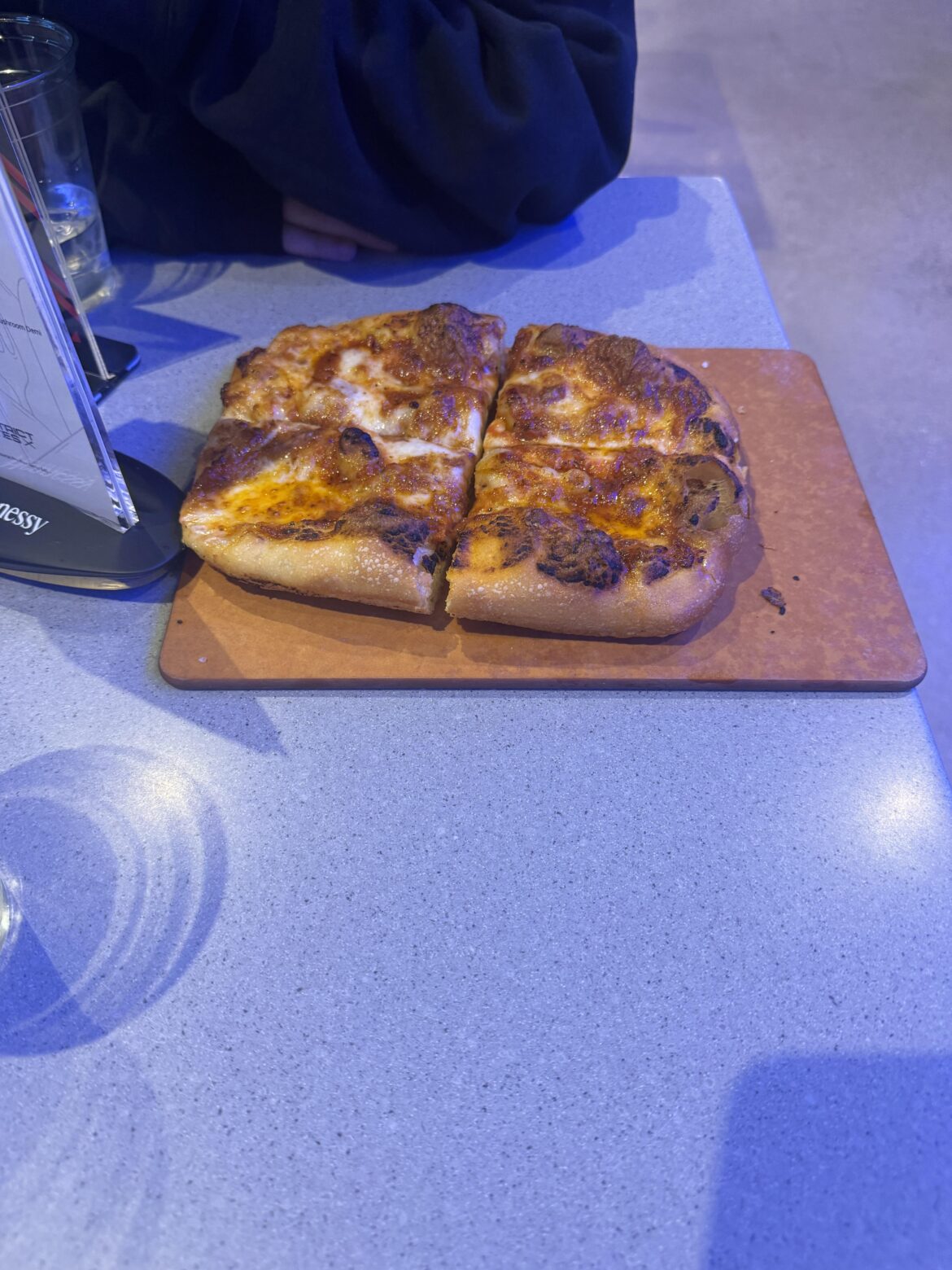 Pizza on a clipboard.