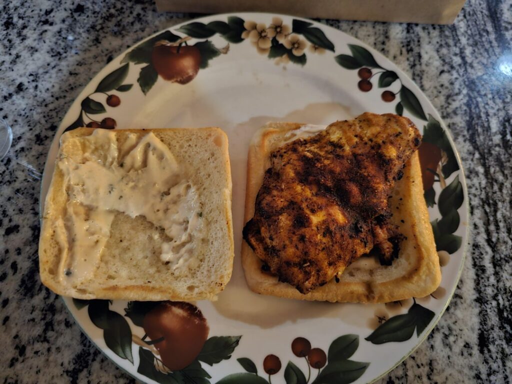 Blackened Fried Chicken Sandwich with Waffle Fries