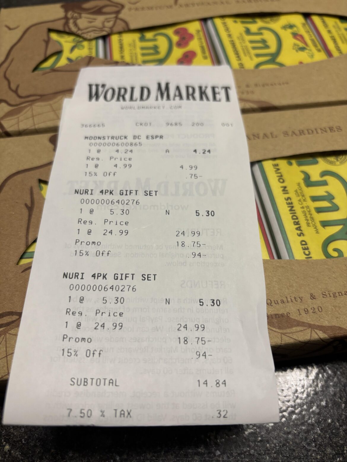 I went to Cost Plus and they had all Xmas items 75% off including these Nuri gift packs! $11.60 for 8 tins.