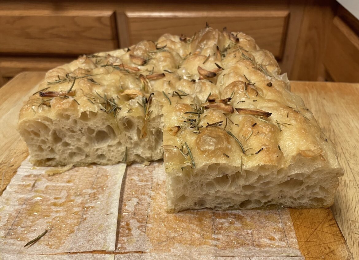 I made a big bubble focaccia with garlic and rosemary