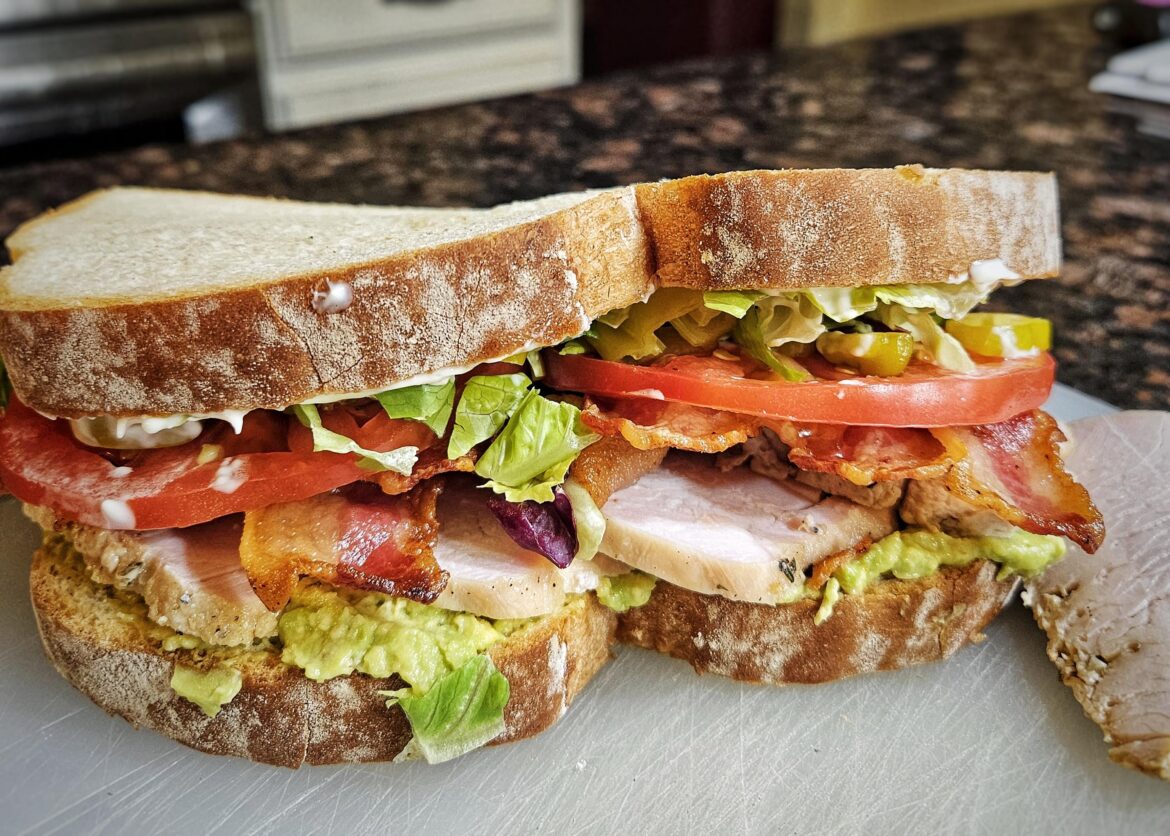 Roasted turkey, bacon, lettuce, tomato, avocado, and banana peppers.