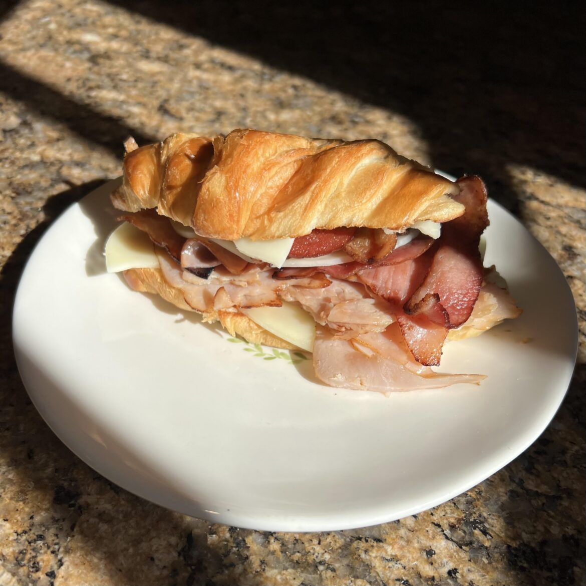 Turkey and ham fried with bacon