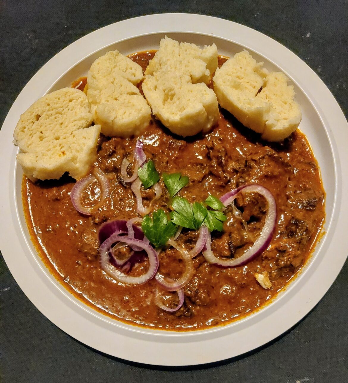 Czech style goulash with knedliky