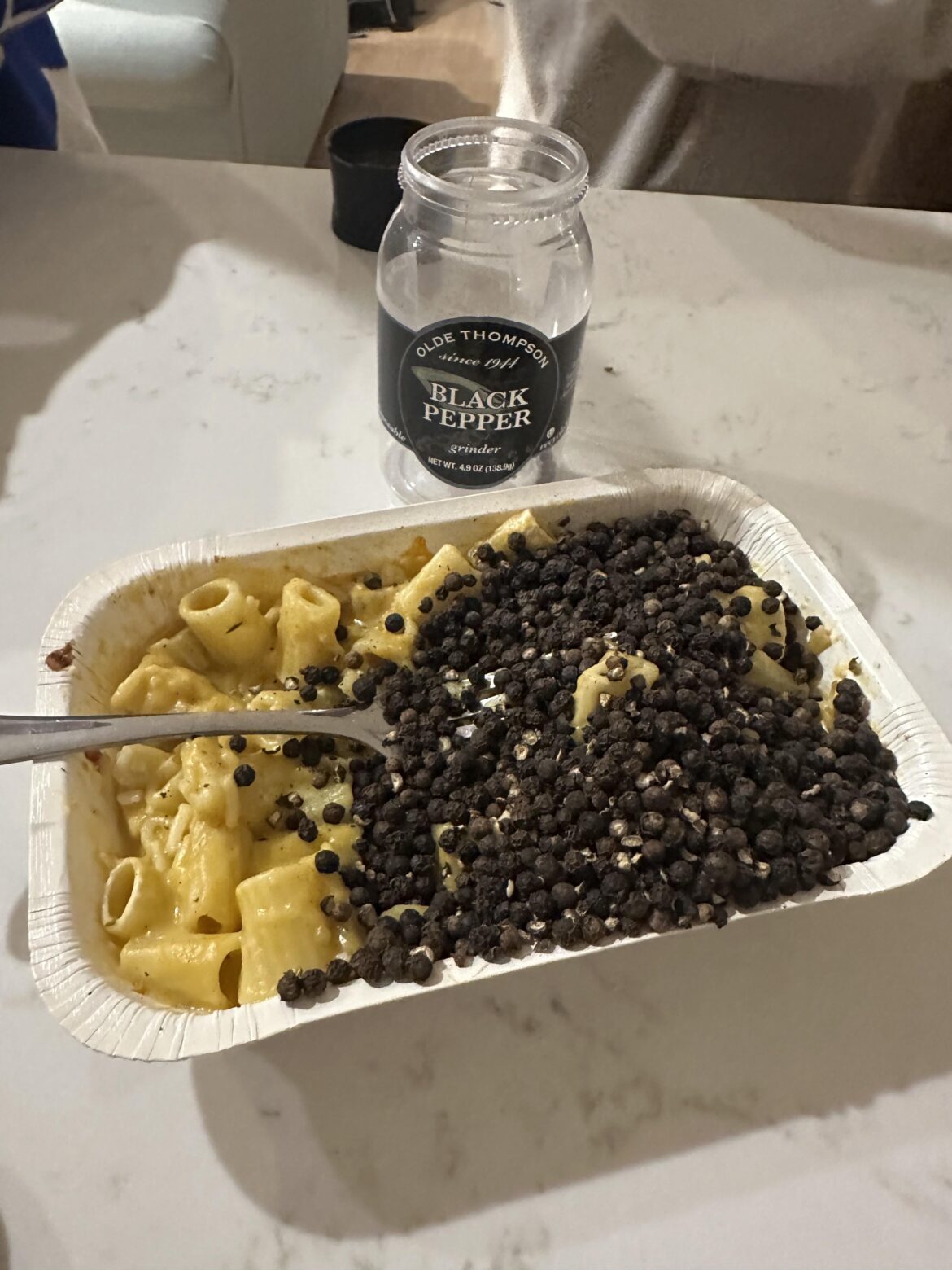 pepper grinder broke mid twist over my roommate’s mac & cheese. she still ate it