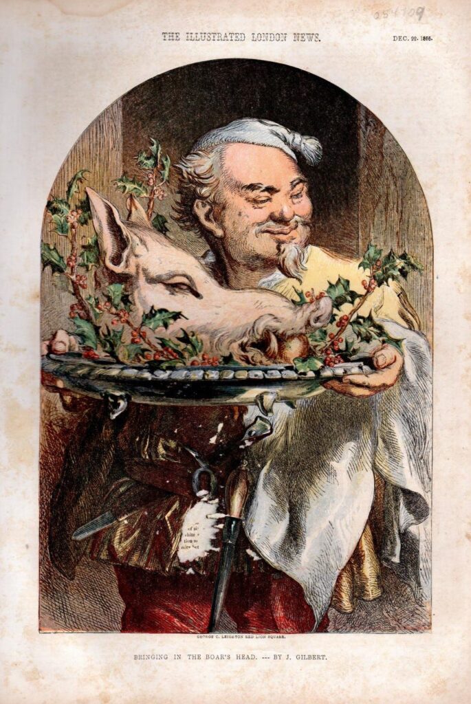 &quot;Bringing in the Boar’s Head&quot; by J. Gilbert. Printed in The Illustrated London News, Dec. 22, 1885