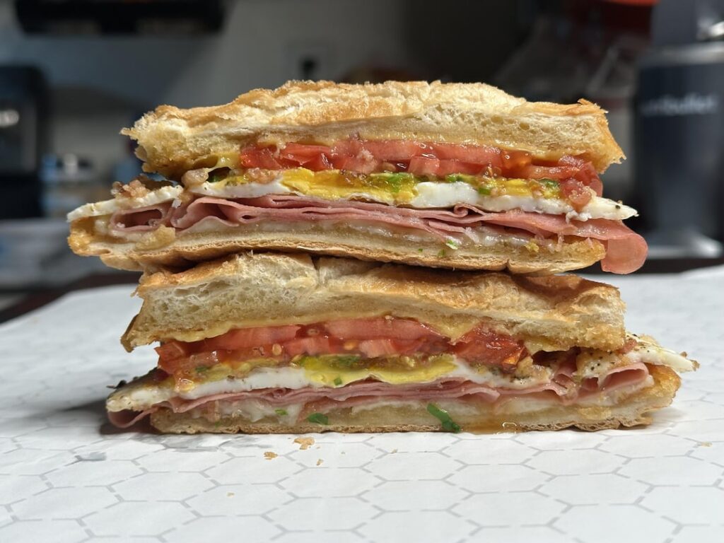 Mortadella, egg, and cheese breakfast sandwich Mortadella, egg, and cheese breakfast sandwich