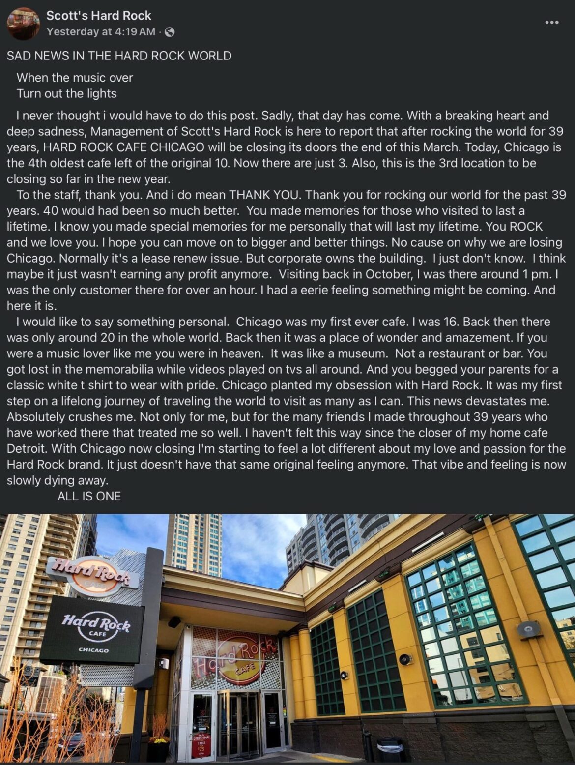 Hard Rock Cafe in River North Reportedly closing