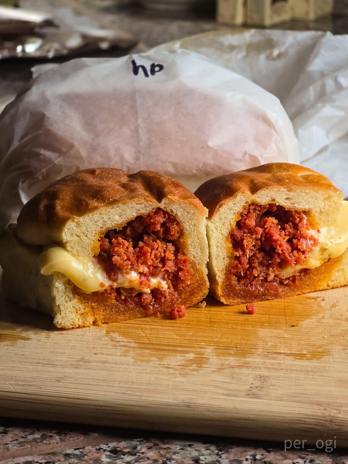 Hot pepper cheese ground pepperoni roll