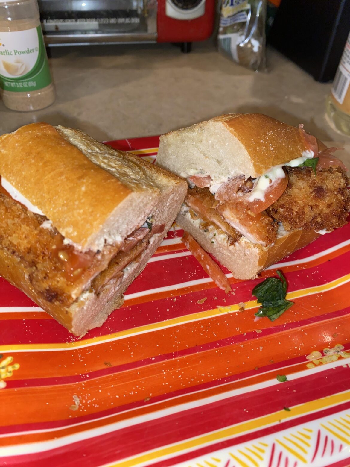 Chicken Milanese sandwich, lemon basil mayo