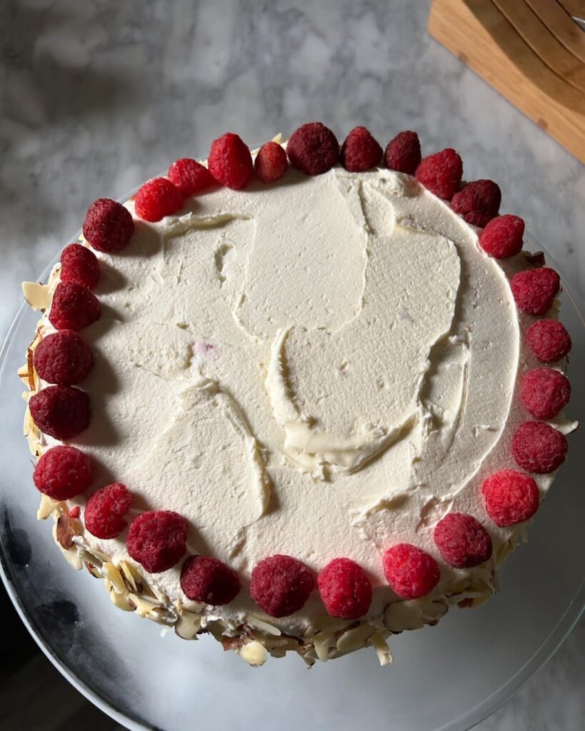 I made a raspberry almond cake for my husband’s birthday!
