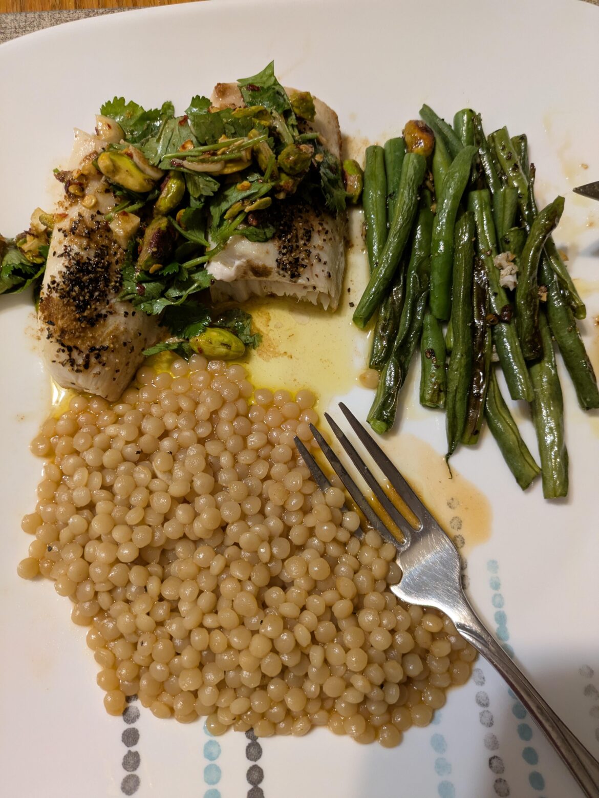 Cobia with pistachio gremolata
