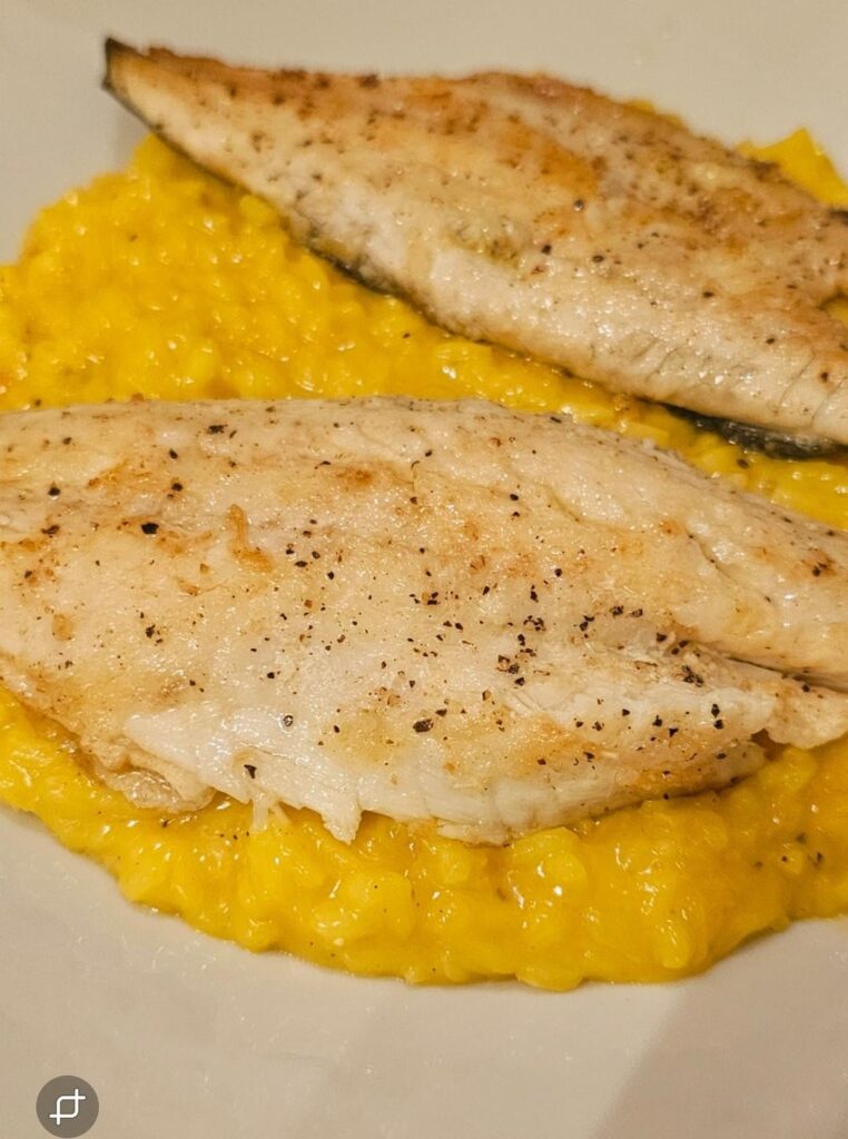 Pan Fried Sea Bass on Milanese Risotto