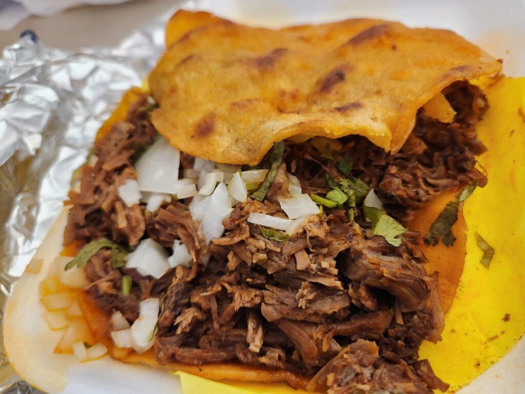 Tostabirria - beef birria & cheese sandwiched between 2 toasted tortillas