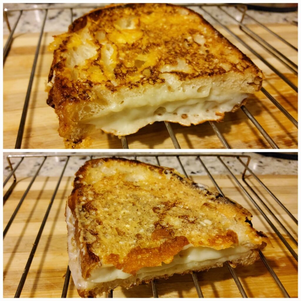 Parmigiano crusted sourdough grilled cheese sandwich