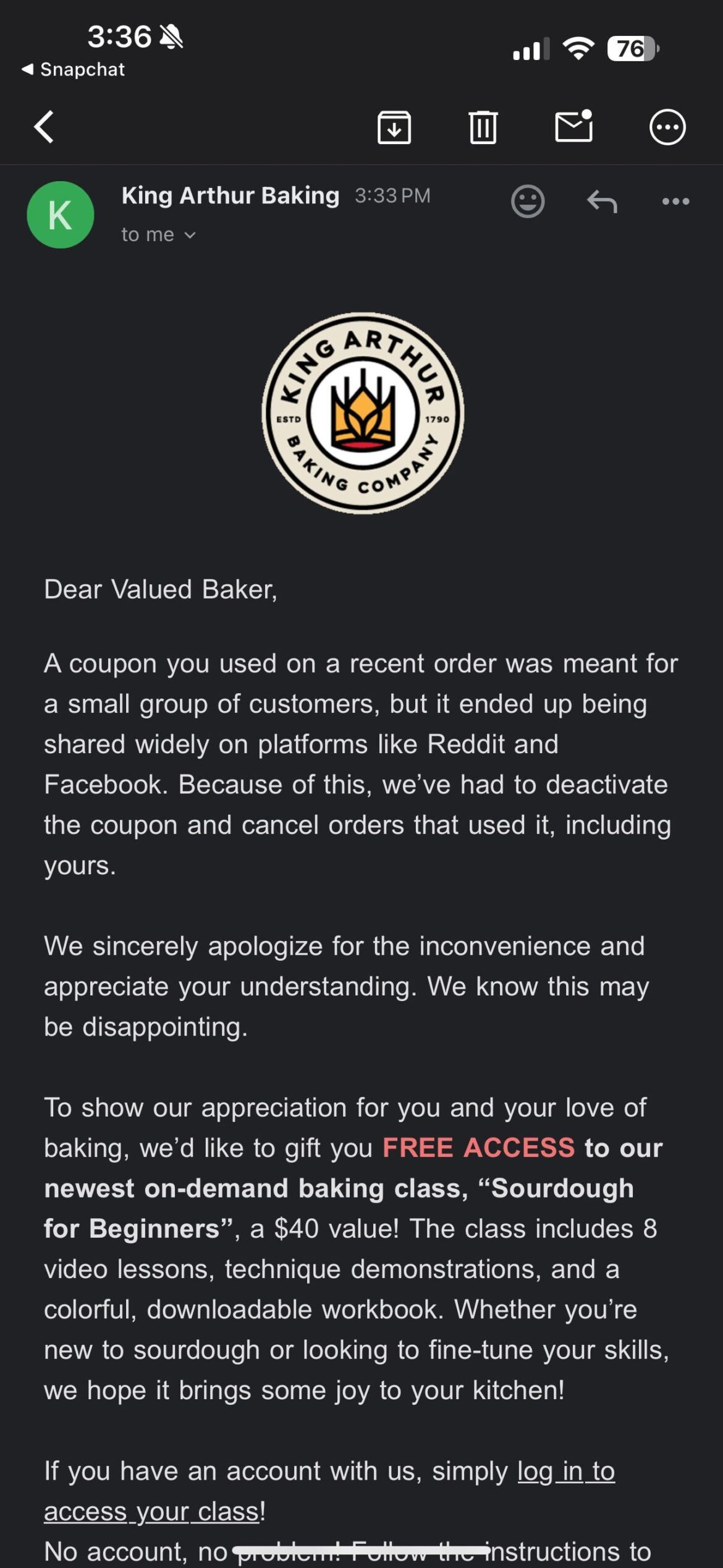 Psa to those who tried to use the king arthur coupon code