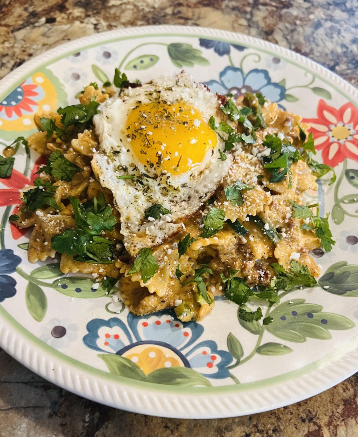 Chorizo pasta brunch