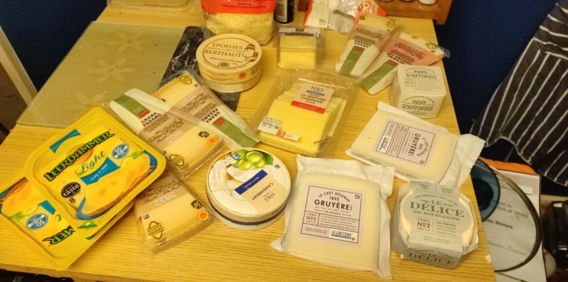 A free cheese haul I got from work (it's all stuff were not selling anymore so staff can take for free) loving life!